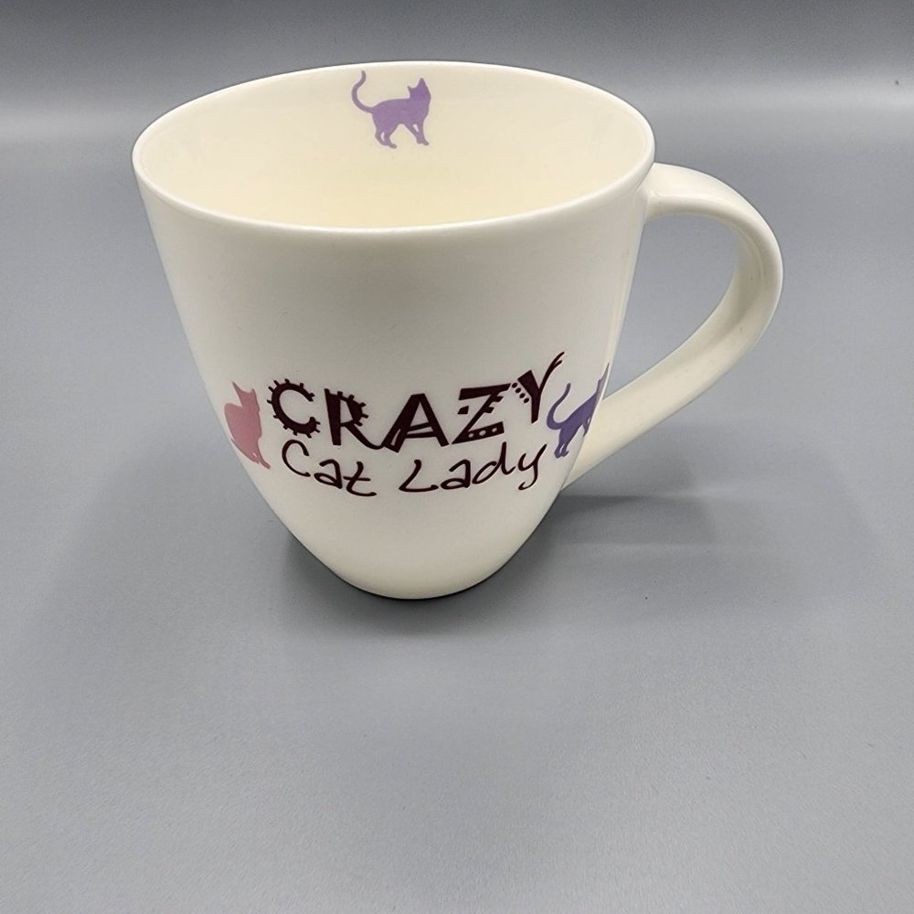 THL Crazy Cat Lady with purple and pink cat graphic coffee mug